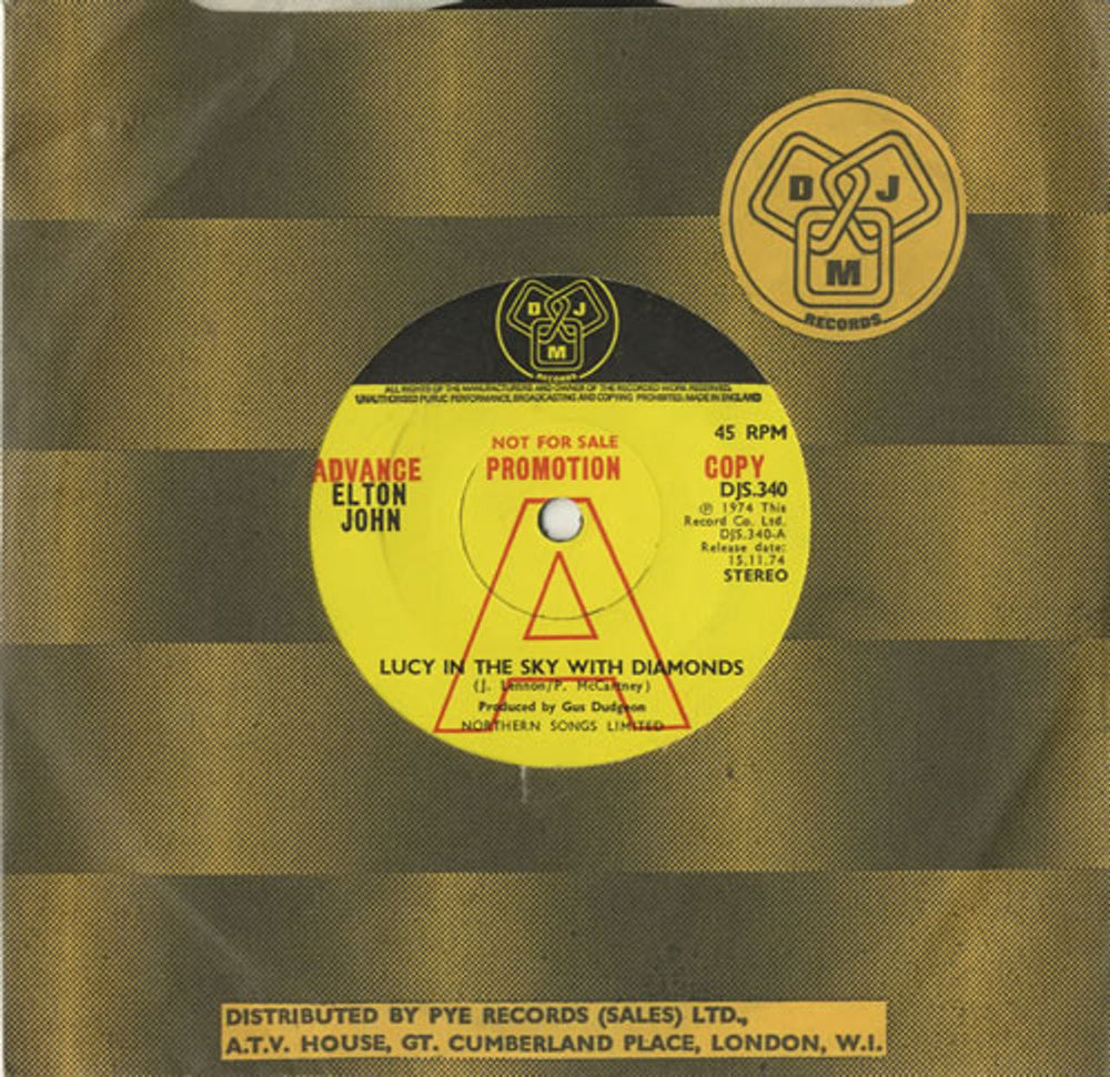 Elton John Lucy In The Sky With Diamonds - A Label UK Promo 7" vinyl single (7 inch record / 45) DJS.340