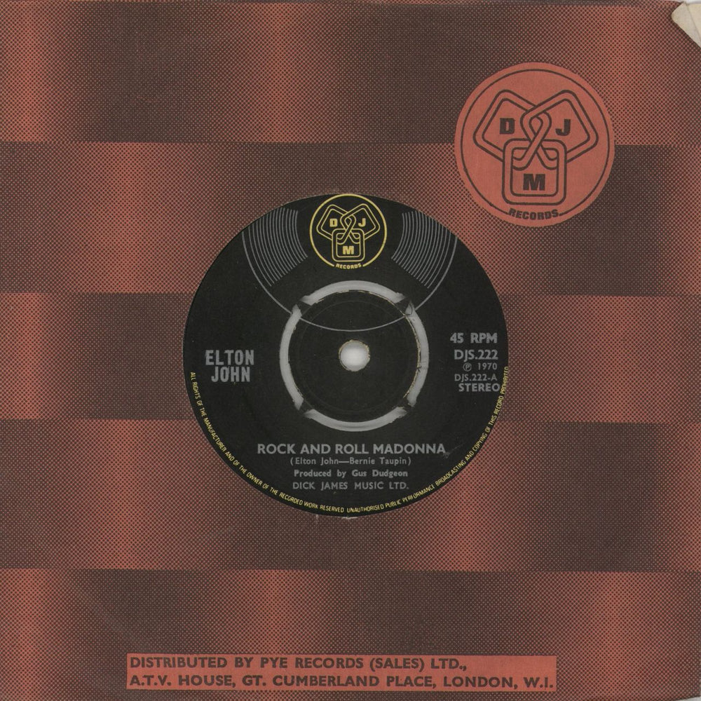 Elton John Rock And Roll Madonna UK 7" vinyl single (7 inch record / 45) DJS.222