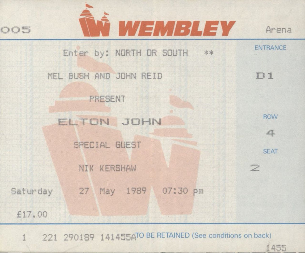 Elton John The World - 1989-90 + Wembley Ticket Stub UK tour programme JOHTRTH497216
