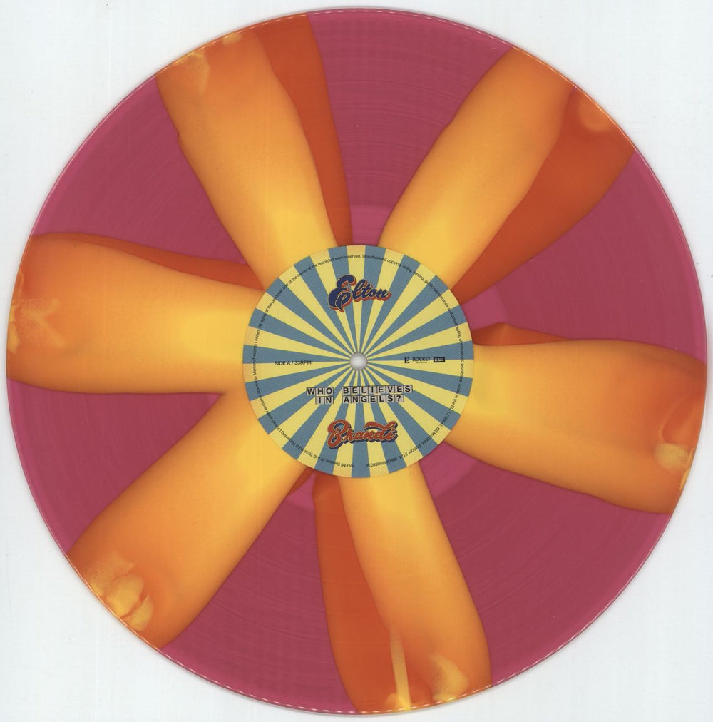 Elton John Who Believes In Angels? - Pink Spiral Vinyl Indie Exclusive Edition - Shrink UK vinyl LP album (LP record) JOHLPWH876583