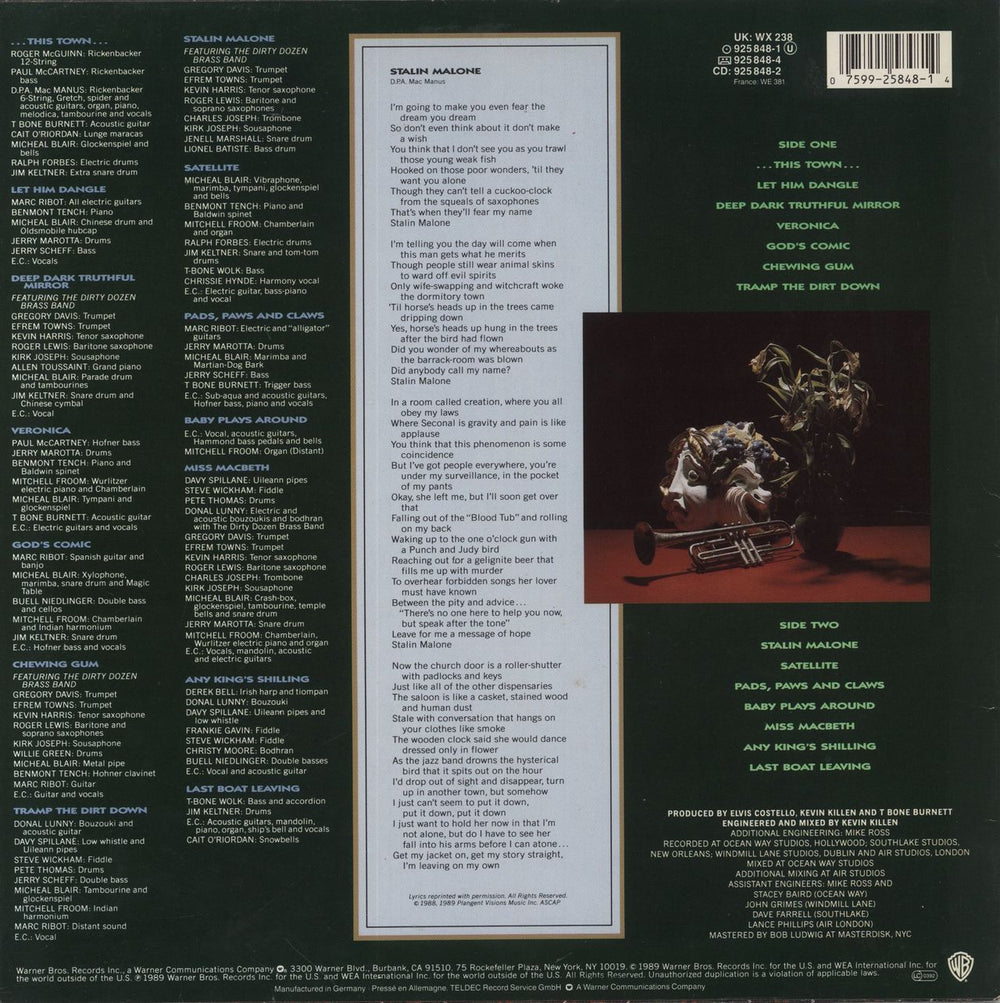 Elvis Costello Spike German vinyl LP album (LP record) 075992584814