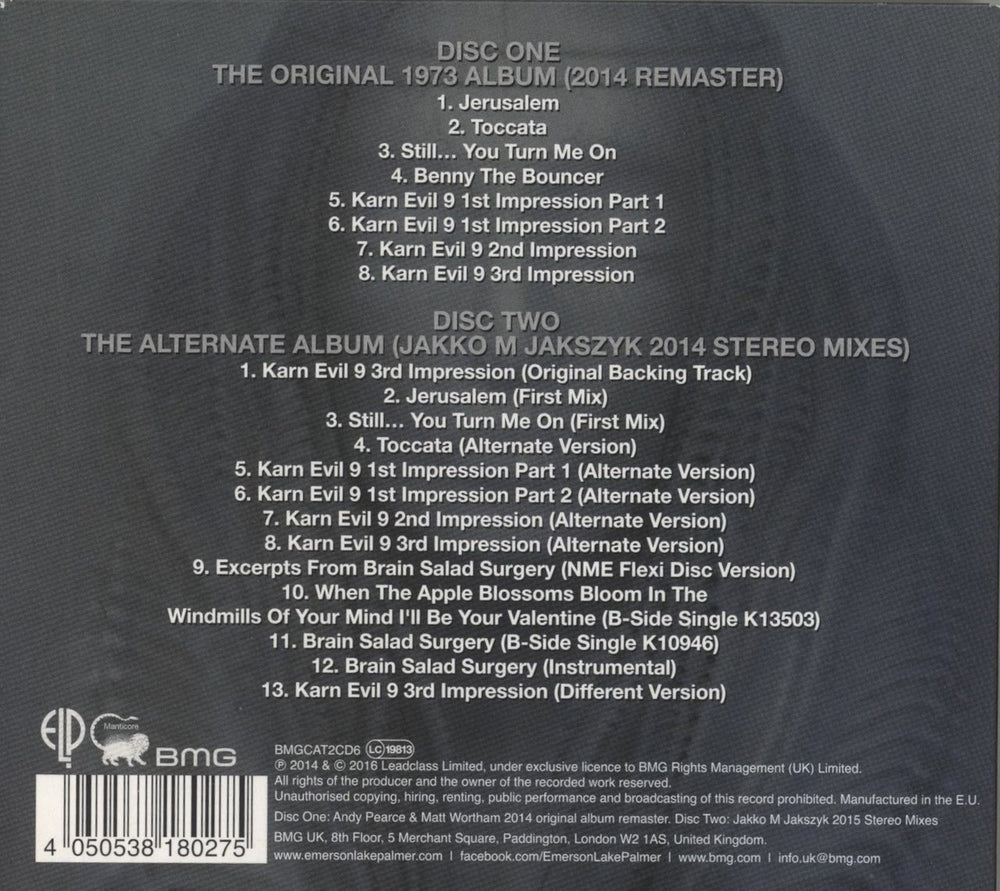 Emerson Lake & Palmer Brain Salad Surgery - Deluxe Edition UK 2 CD album set (Double CD) 4050538180275