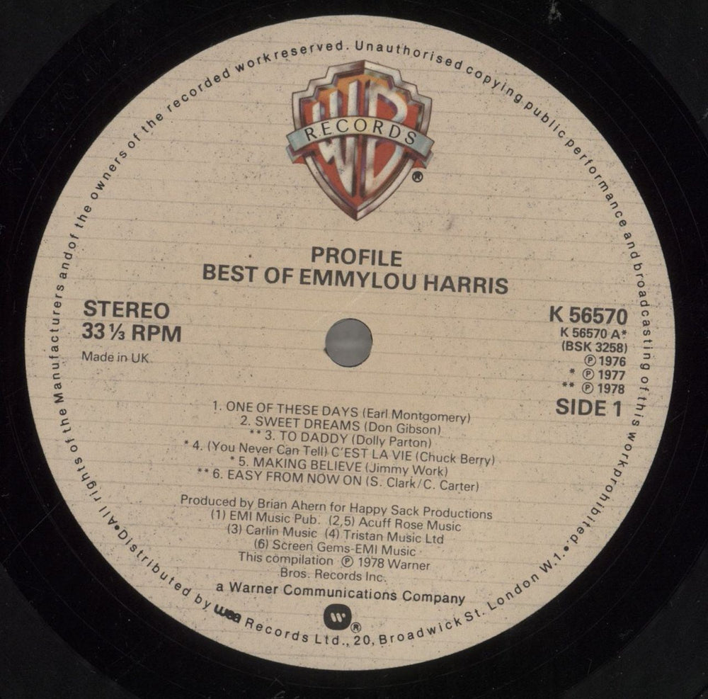 Emmylou Harris Profile: Best Of Emmylou Harris UK vinyl LP album (LP record) ELHLPPR288127