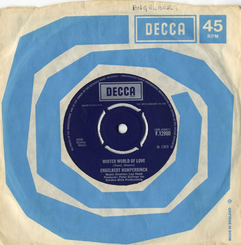 Engelbert Humperdinck (Singer) Winter World Of Love UK 7" vinyl single (7 inch record / 45) F.12980