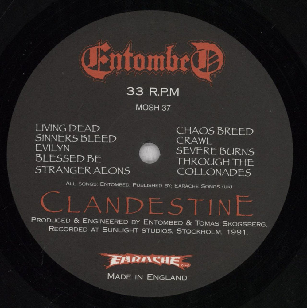 Entombed Clandestine - Limited Embossed Sleeve - EX + Merch insert UK vinyl LP album (LP record) ENTLPCL844477