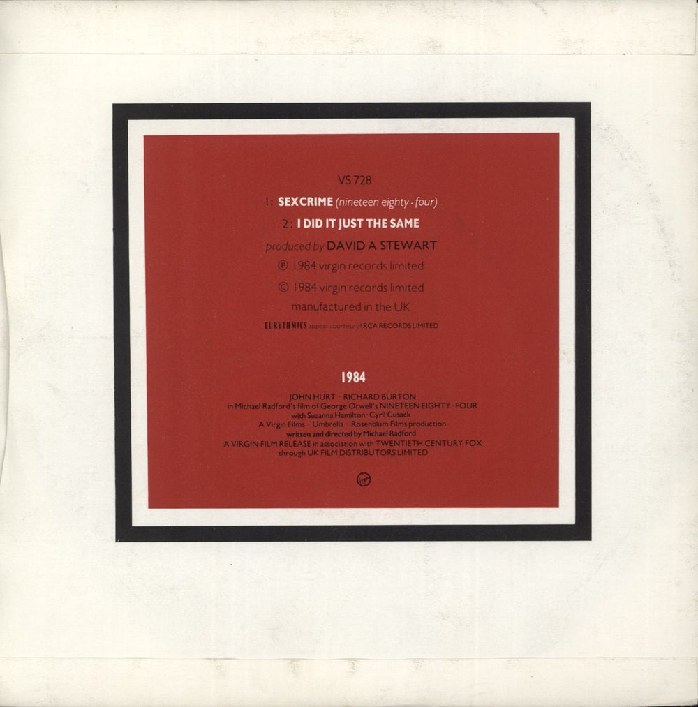 Eurythmics Sexcrime UK 7" vinyl single (7 inch record / 45)