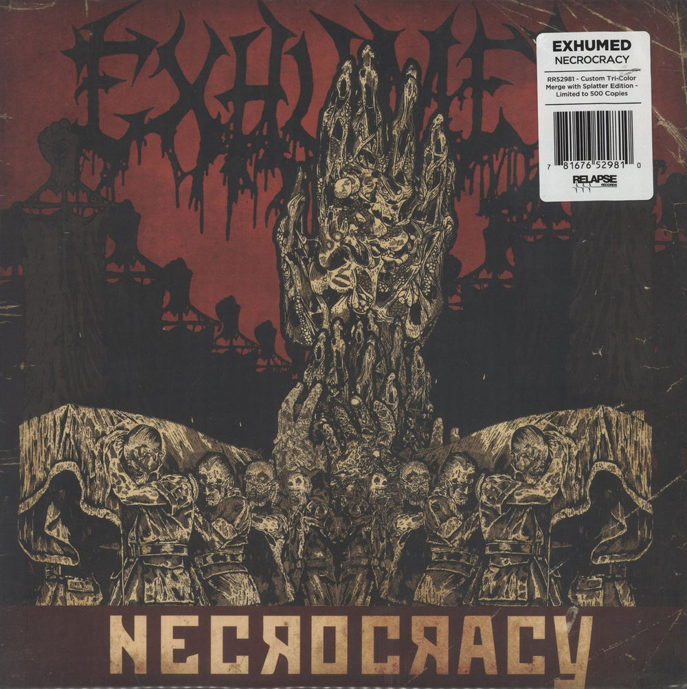 Exhumed Necrocracy - Red, Yellow & Black Splatter Vinyl US vinyl LP album (LP record) RR7205-1