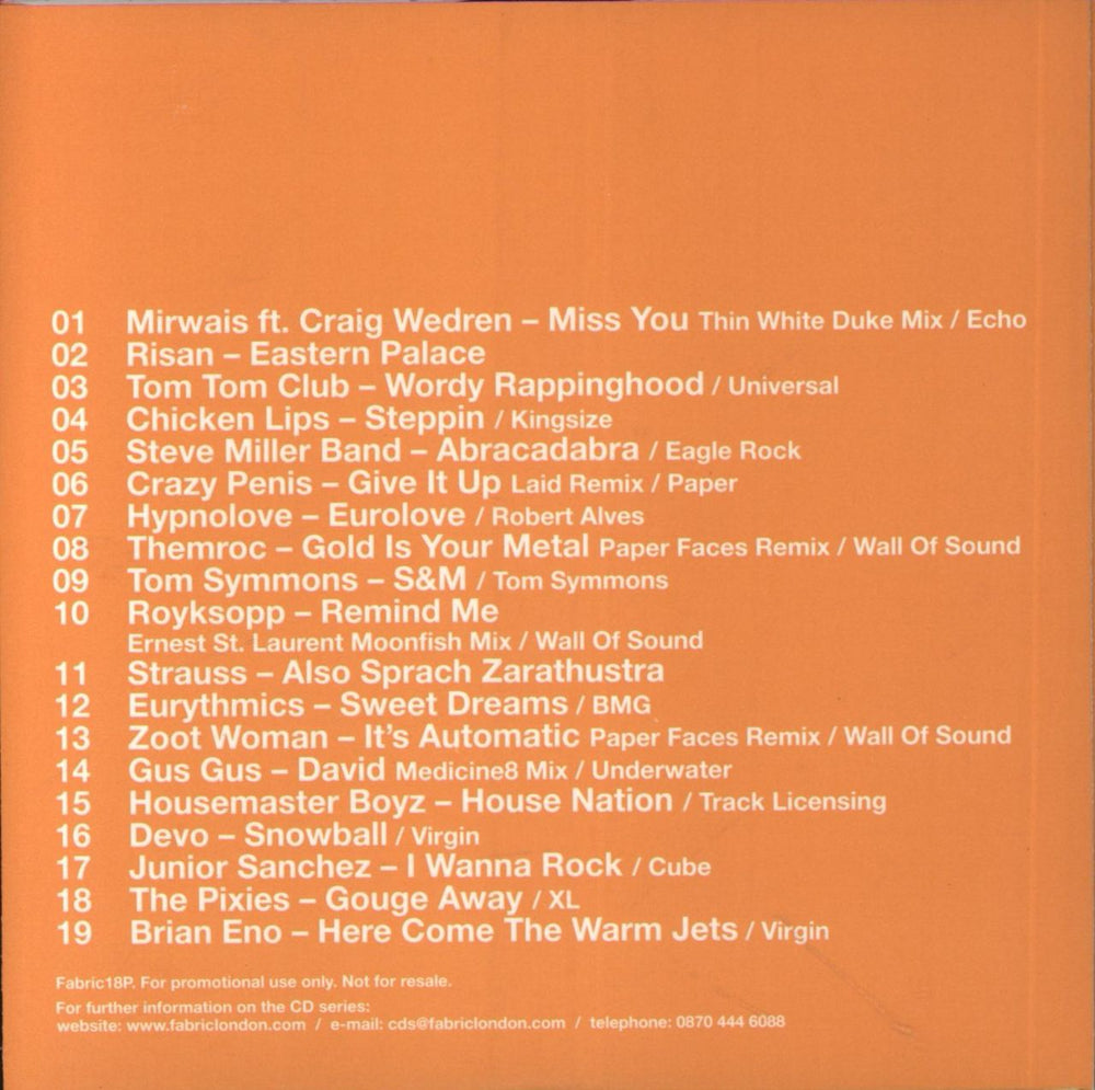 Fabric Jacques Lu Cont UK Promo CD album (CDLP)