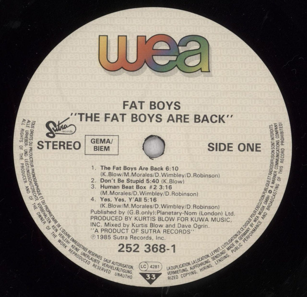 Fat Boys The Fat Boys Are Back German vinyl LP album (LP record) FTBLPTH837725