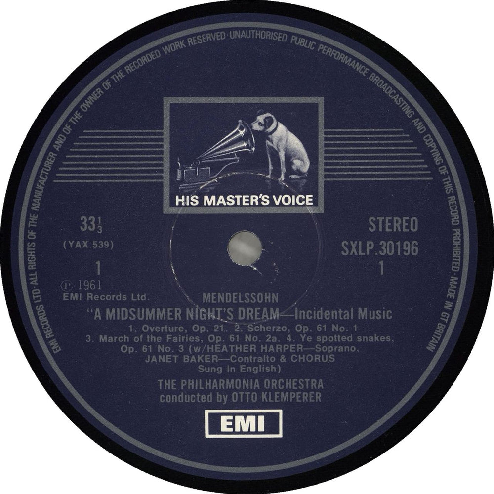 Felix Mendelssohn 'A Midsummer Night's Dream' Incidental Music UK vinyl LP album (LP record)