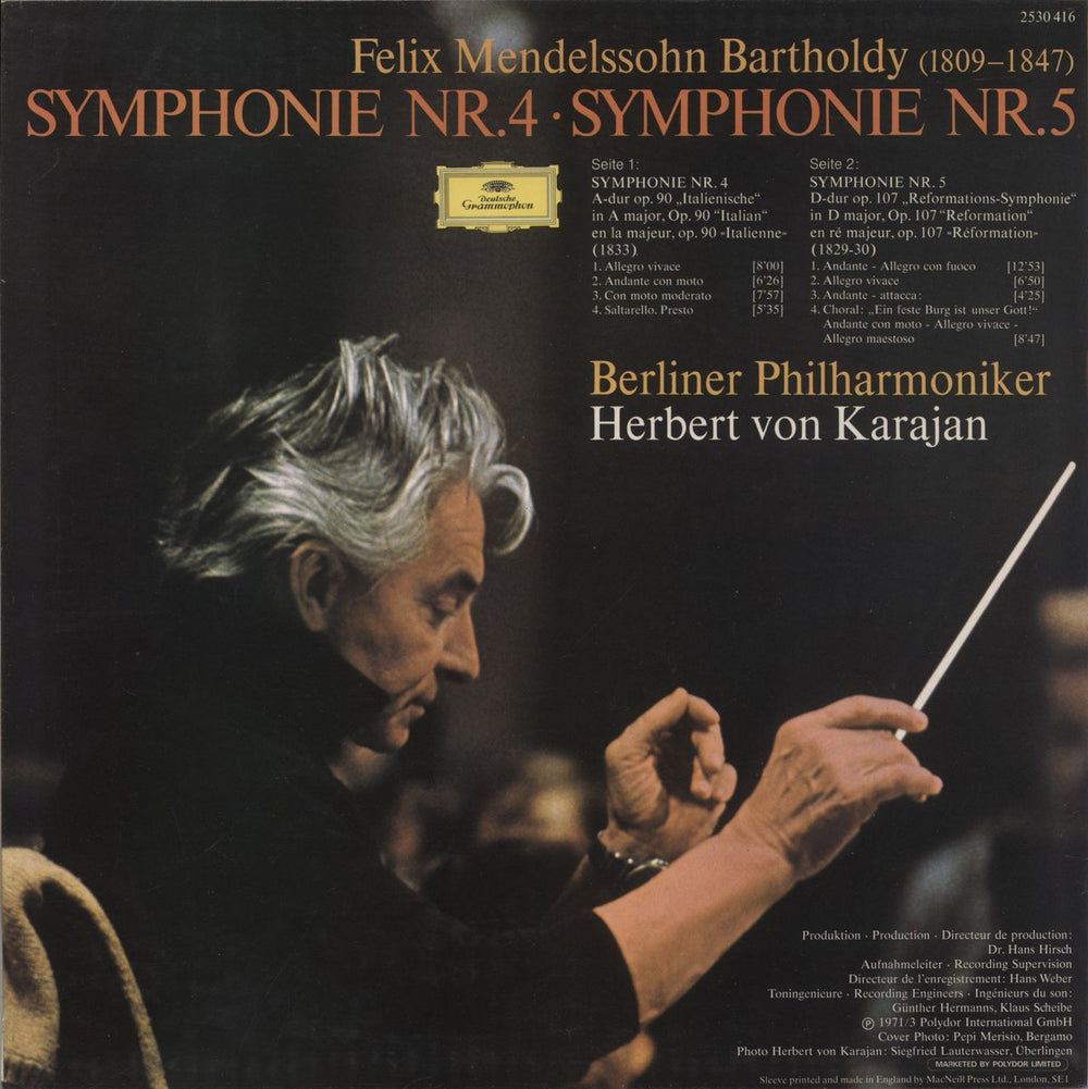 Felix Mendelssohn Symphonies Nos. 4 'Italian' & 5 'Reformation' UK vinyl LP album (LP record)
