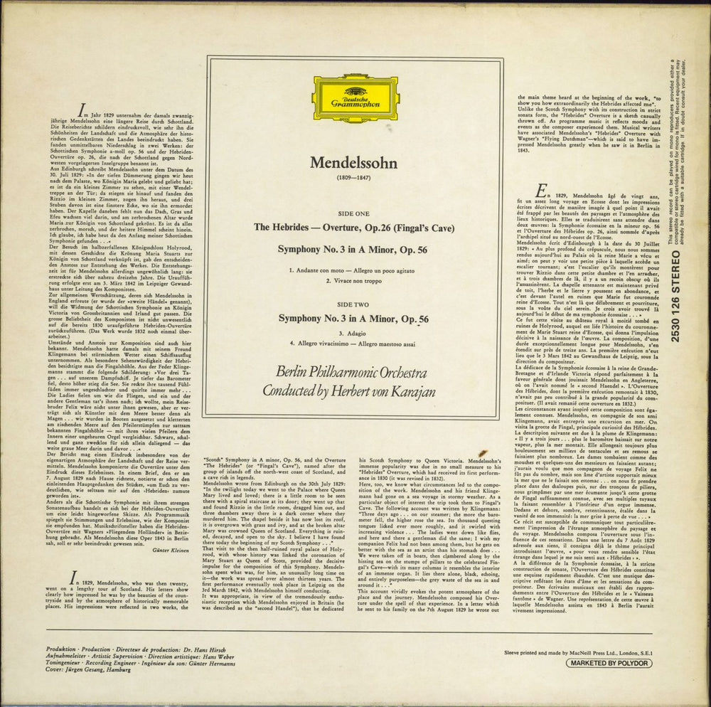 Felix Mendelssohn The Hebrides - Overture / Symphony No. 3 "Scotch" UK vinyl LP album (LP record)