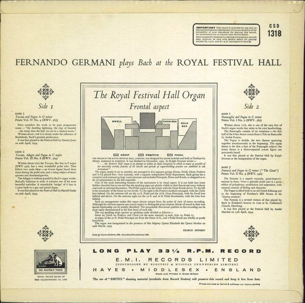 Fernando Germani Fernando Germani Plays Bach At The Royal Festival Hall - 2nd UK vinyl LP album (LP record)