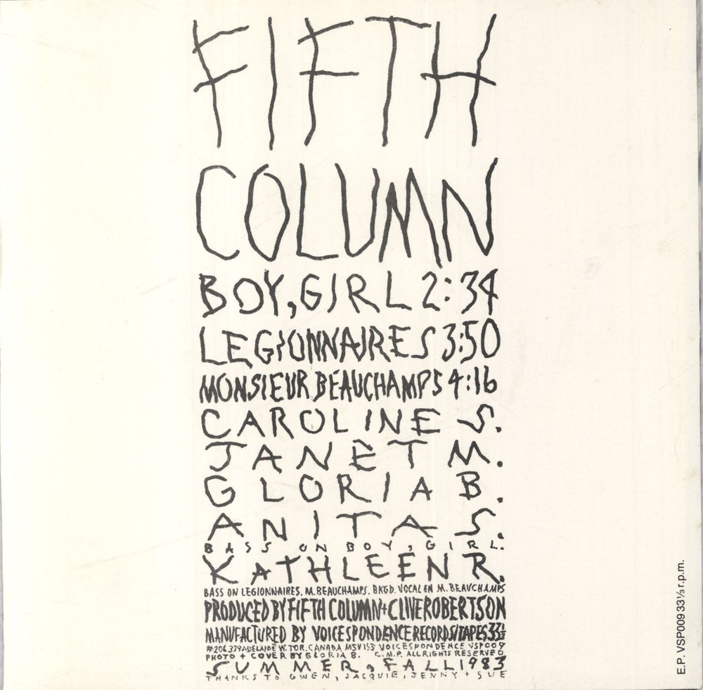 Fifth Column Boy/ Girl Canadian 7" vinyl single (7 inch record / 45) FJG07BO842513