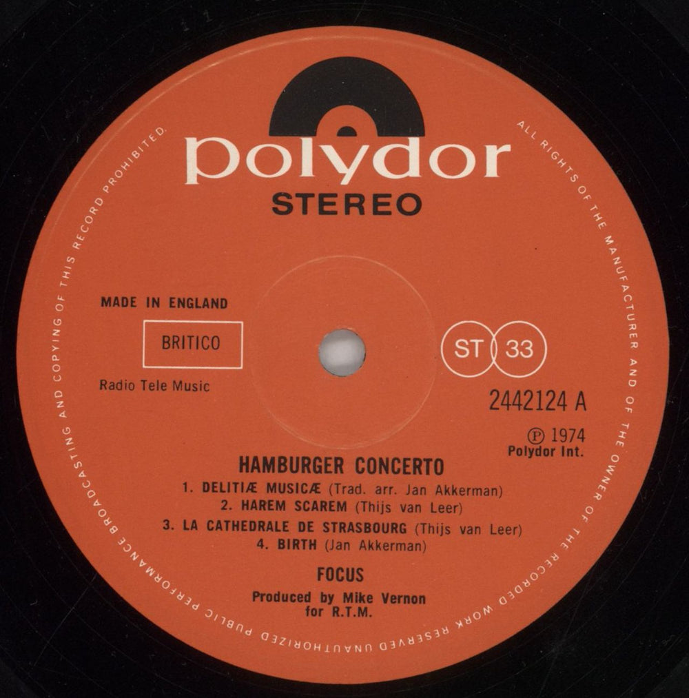 Focus Hamburger Concerto UK vinyl LP album (LP record) FOCLPHA647038