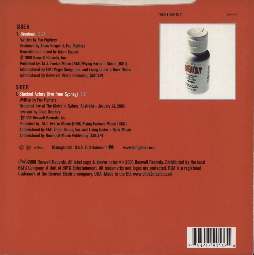 Foo Fighters Breakout UK 7" vinyl single (7 inch record / 45) 743217901370