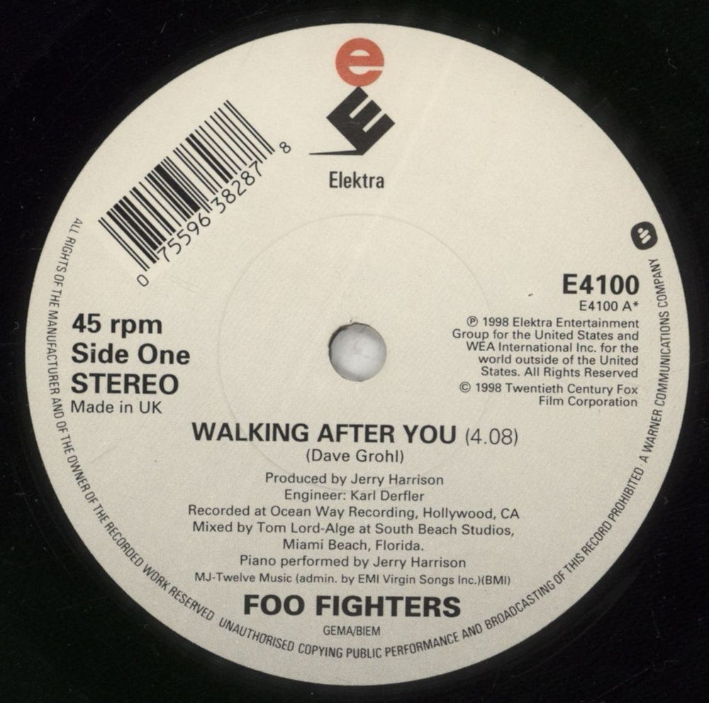 Foo Fighters Walking After You UK 7" vinyl single (7 inch record / 45) FOO07WA119526