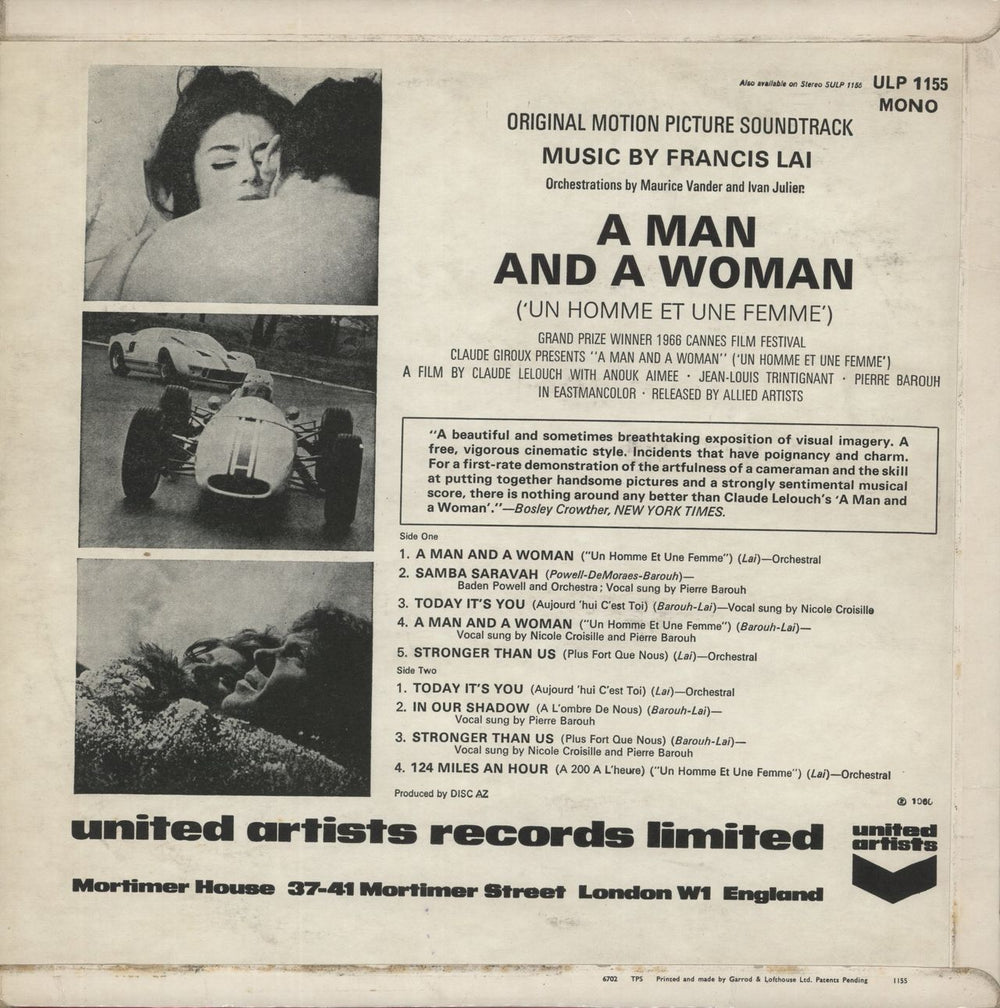 Francis Lai A Man And A Woman UK vinyl LP album (LP record)