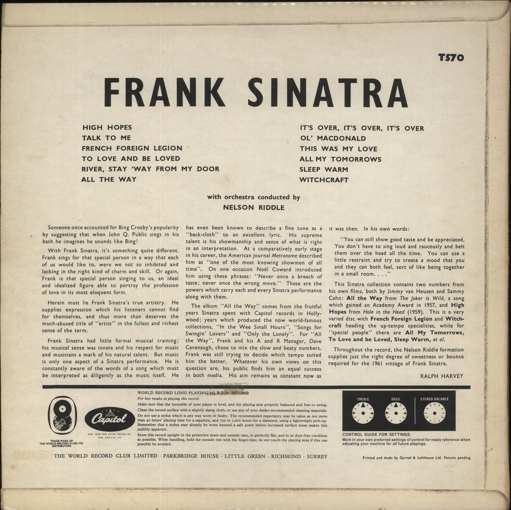 Frank Sinatra All The Way UK vinyl LP album (LP record)