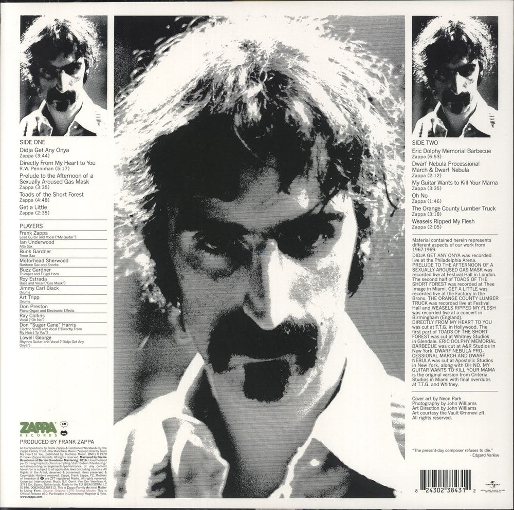 Frank Zappa Weasels Ripped My Flesh: Remastered - 180 Gram Vinyl UK vinyl LP album (LP record) 824302384312