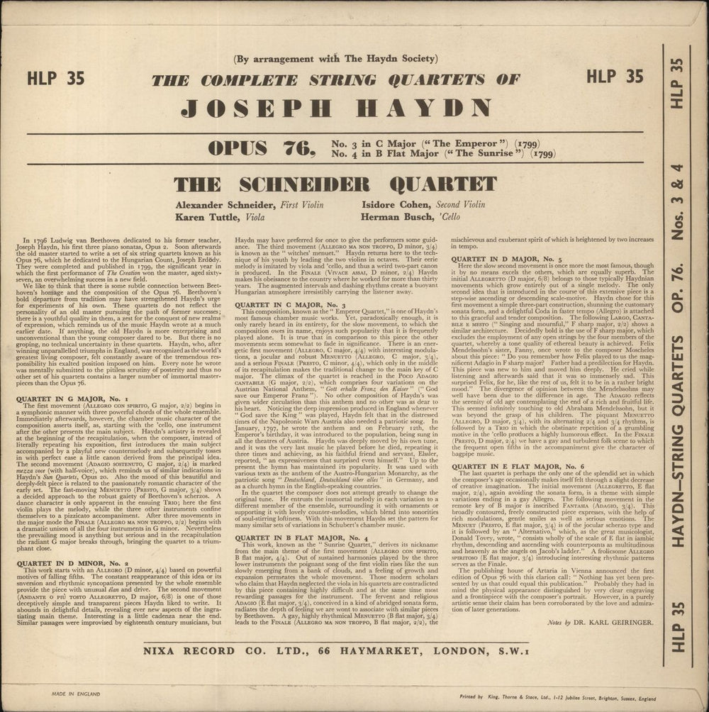 Franz Joseph Haydn Haydn: Opus 76 UK vinyl LP album (LP record)