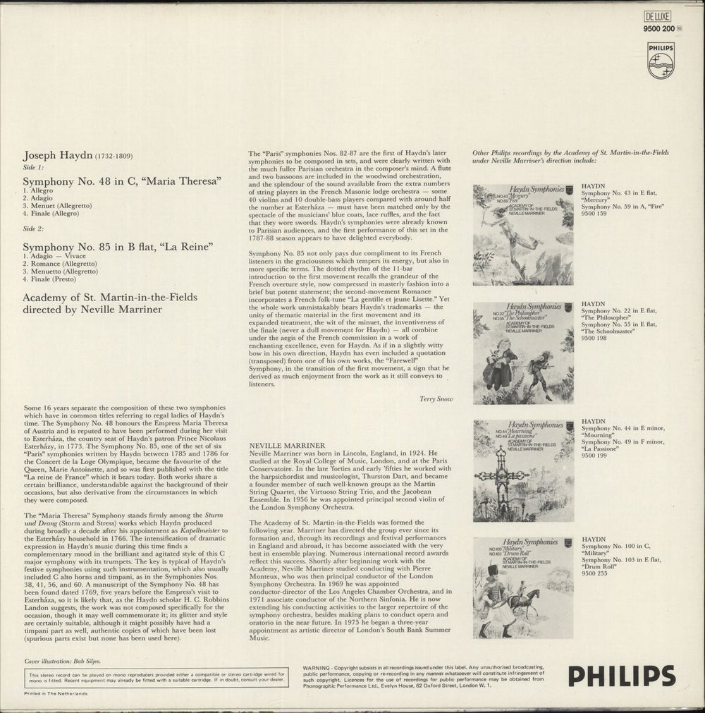 Franz Joseph Haydn Symphonies (No. 48 "Maria Theresa" / No. 85 "La Reine") Dutch vinyl LP album (LP record)