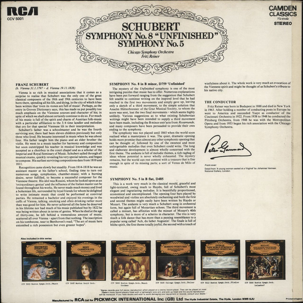 Franz Schubert Schubert: Symphony No. 8 "Unfinished" / Symphony No. 5 UK vinyl LP album (LP record)