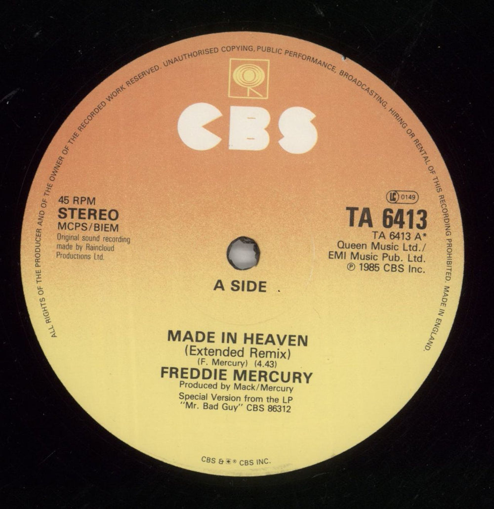 Freddie Mercury Made In Heaven UK 12" vinyl single (12 inch record / Maxi-single) MER12MA07045