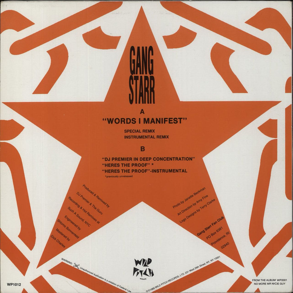Gang Starr Words I Manifest US 12" vinyl single (12 inch record / Maxi-single)