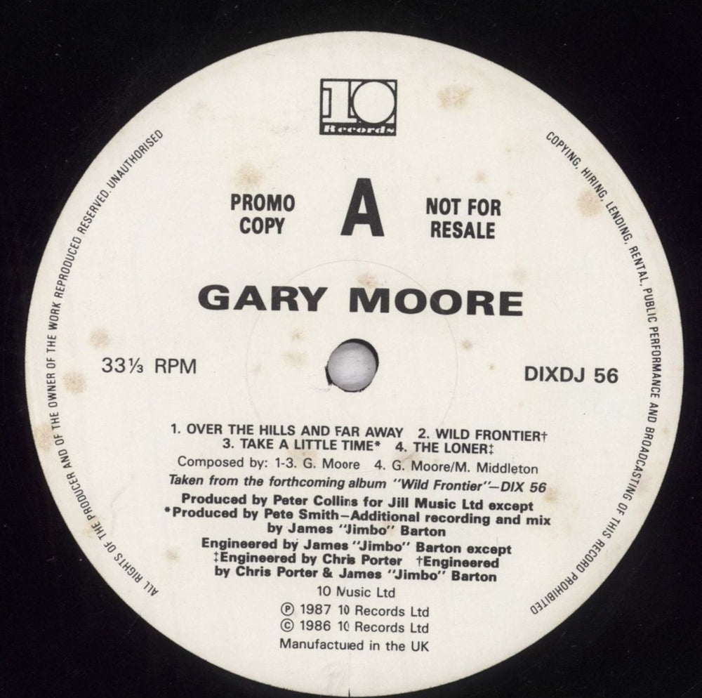 Gary Moore Wild Frontier Sampler UK Promo 12" vinyl single (12 inch record / Maxi-single) DIXDJ56