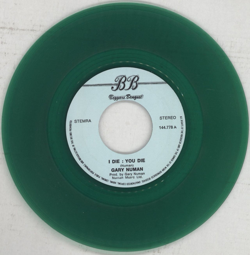 Gary Numan I Die You Die - Green Vinyl Dutch 7" vinyl single (7 inch record / 45) NUM07ID32807