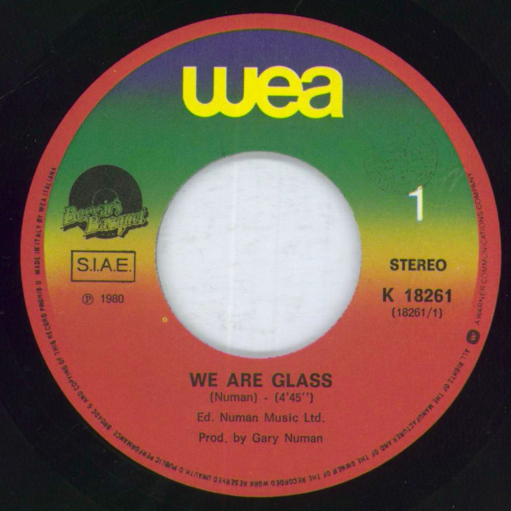 Gary Numan We Are Glass - EX Italian 7" vinyl single (7 inch record / 45) NUM07WE176943