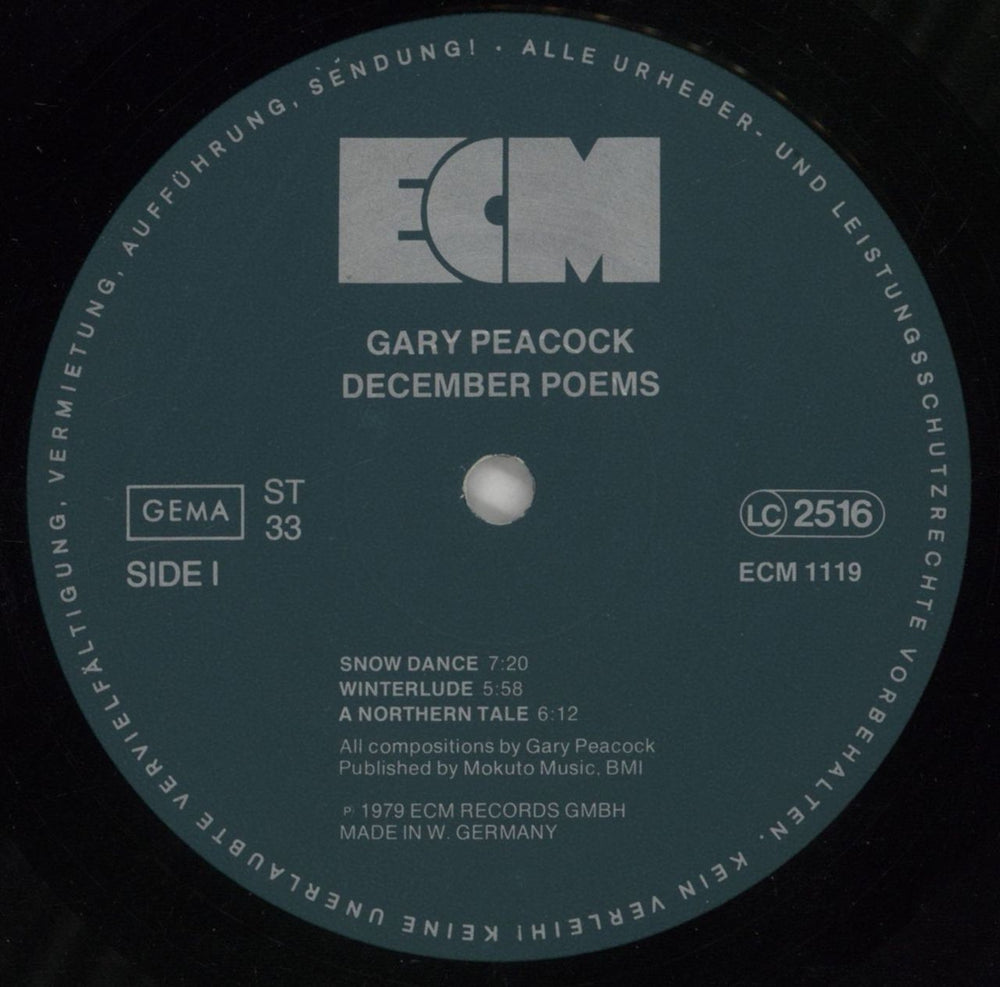 Gary Peacock December Poems German Promo vinyl LP album (LP record) GZ1LPDE859295