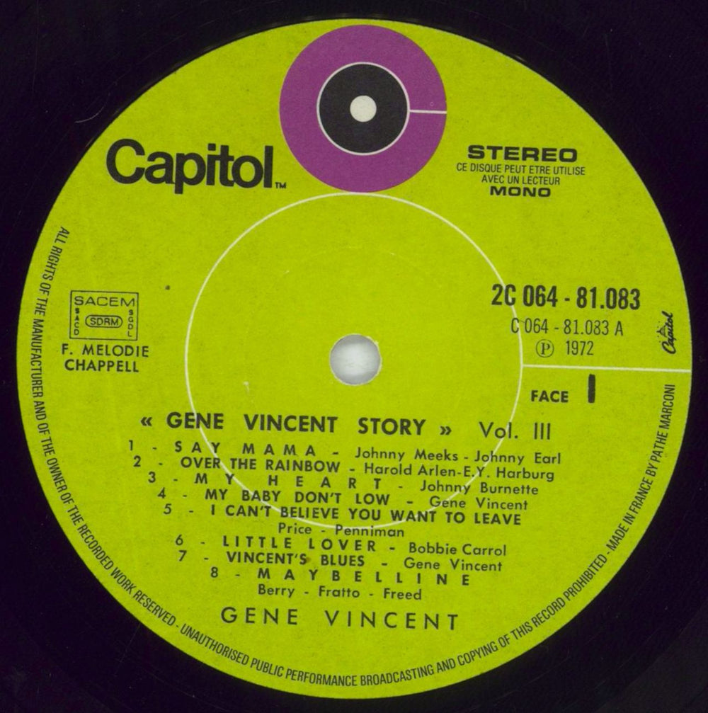 Gene Vincent Gene Vincent Story Vol. 3 [1959] French vinyl LP album (LP record) GNVLPGE635166