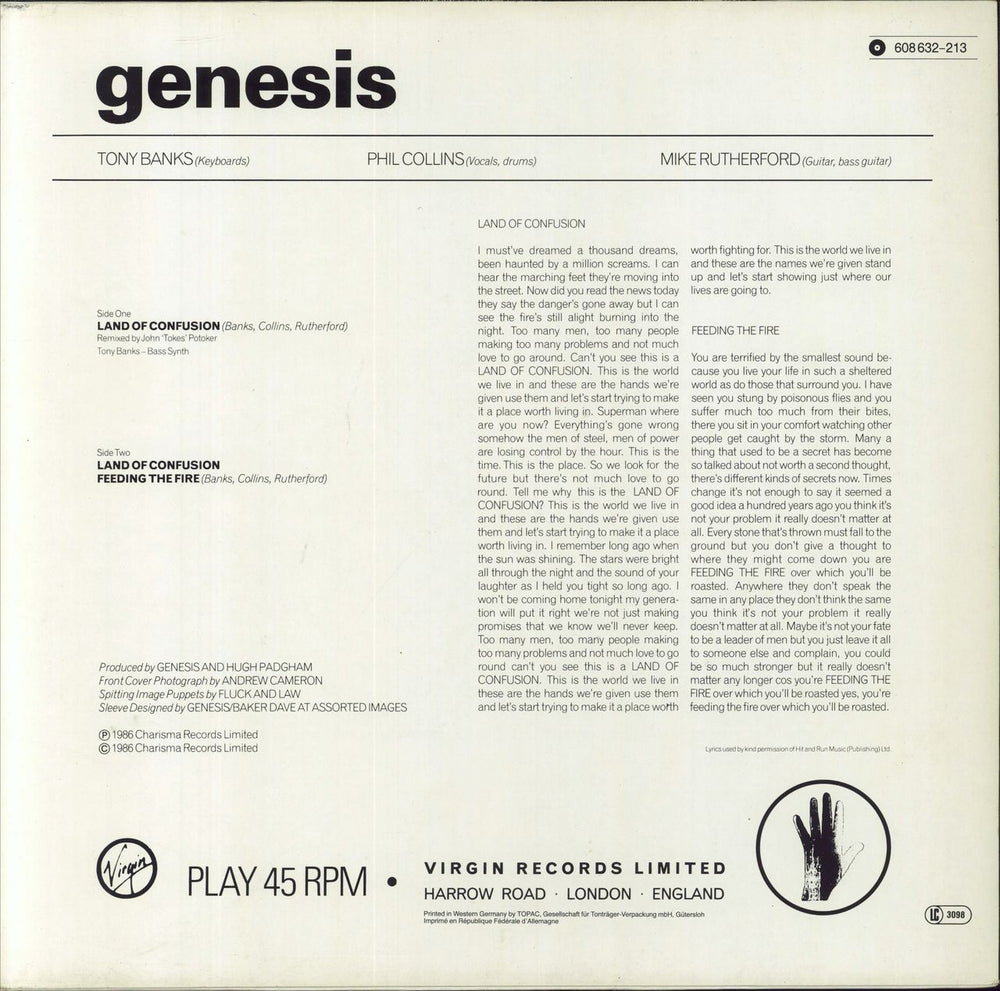 Genesis Land Of Confusion German 12" vinyl single (12 inch record / Maxi-single) 5012980091867