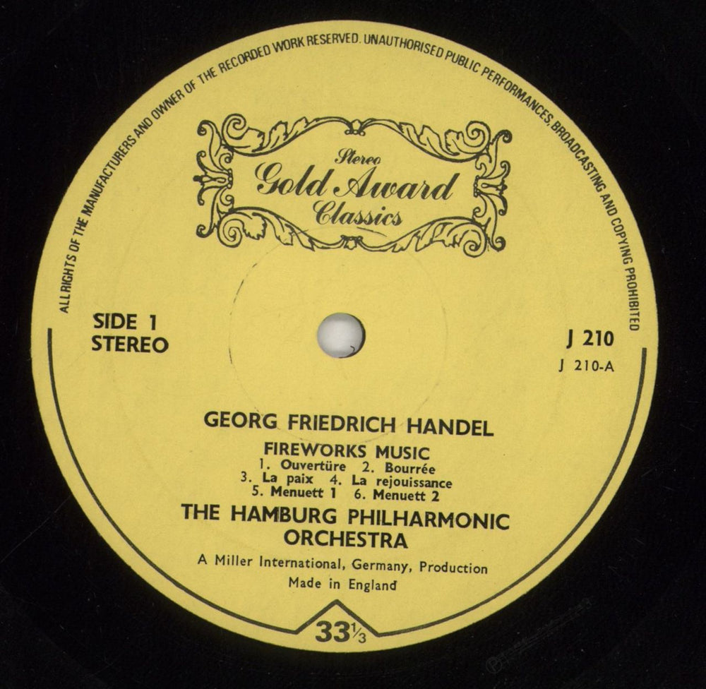 George Frideric Handel Fireworks Music & Water Music UK vinyl LP album (LP record) HJRLPFI757931