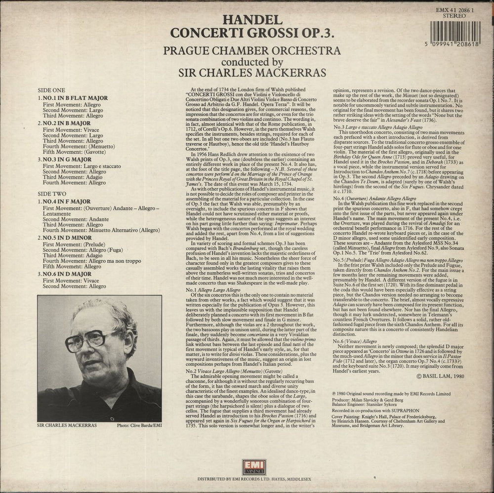 George Frideric Handel Handel Concerti Grossi Opus 3 UK vinyl LP album (LP record)