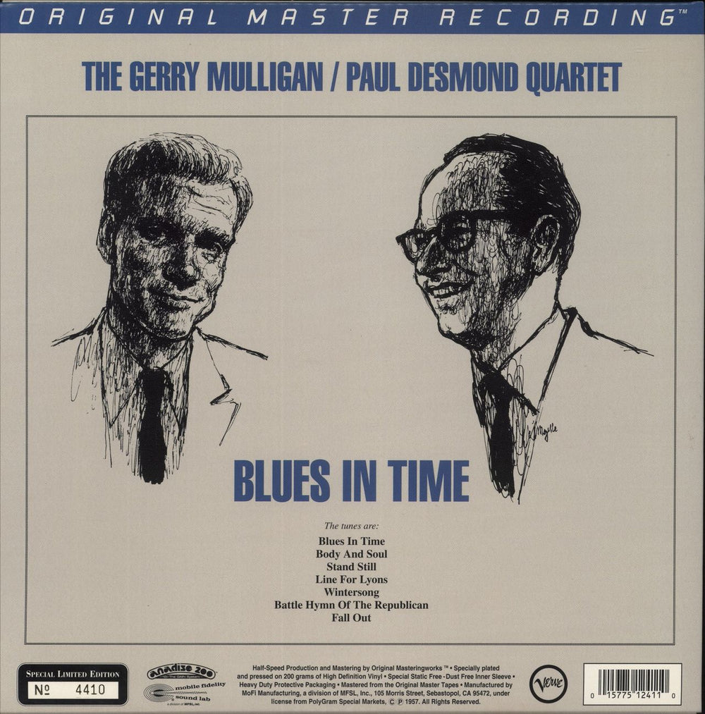 Gerry Mulligan Blues In Time - 200gm US vinyl LP album (LP record) 015775124110