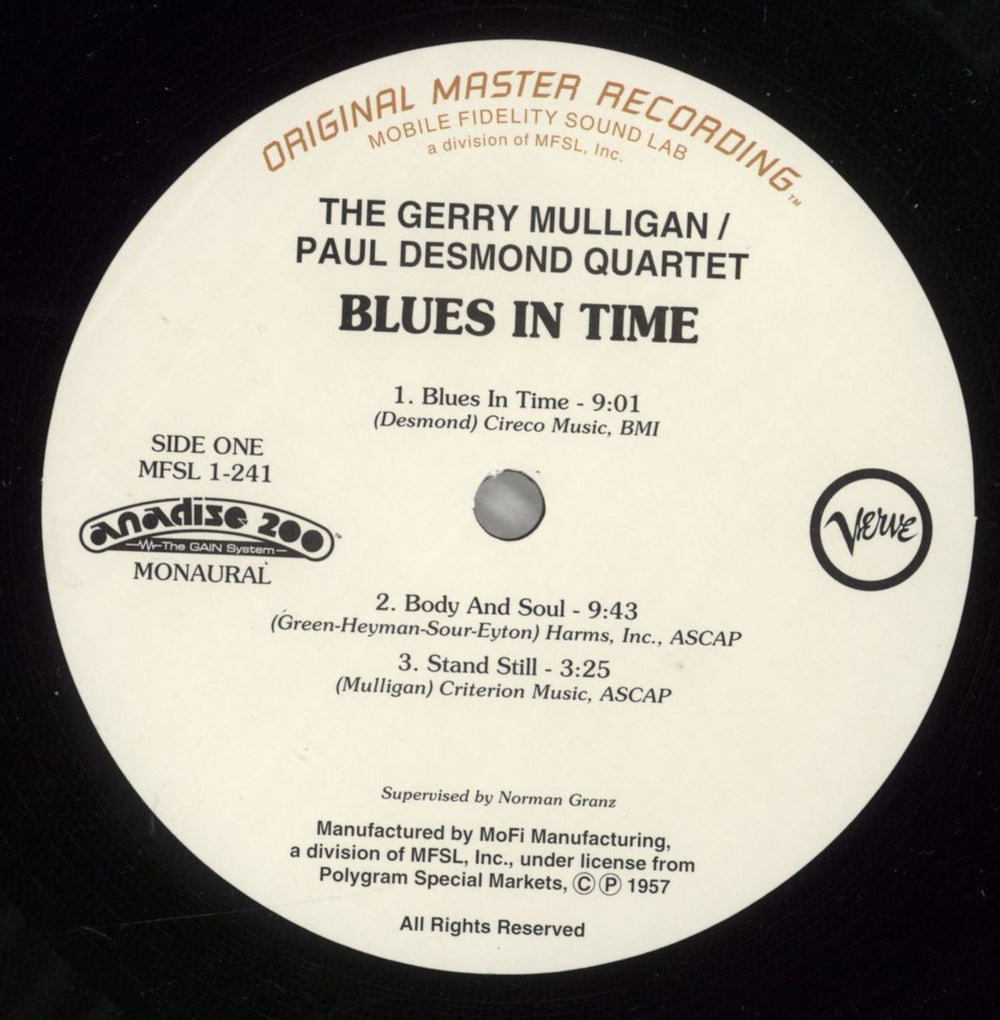 Gerry Mulligan Blues In Time - 200gm US vinyl LP album (LP record) GAJLPBL399105