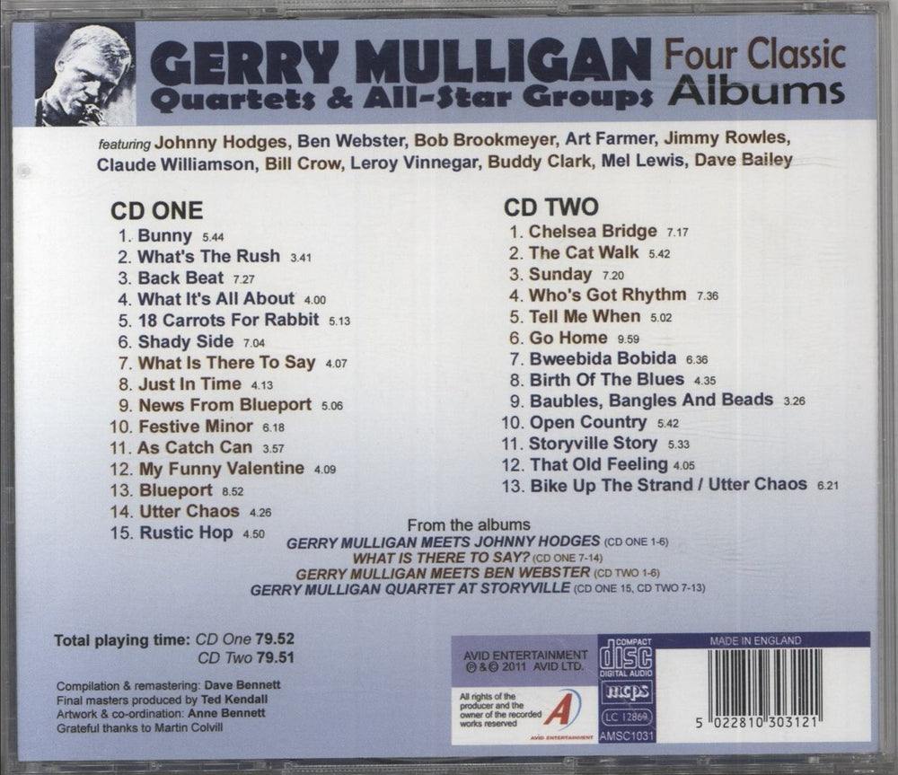 Gerry Mulligan Four Classic Albums UK 2 CD album set (Double CD) 5022810303121