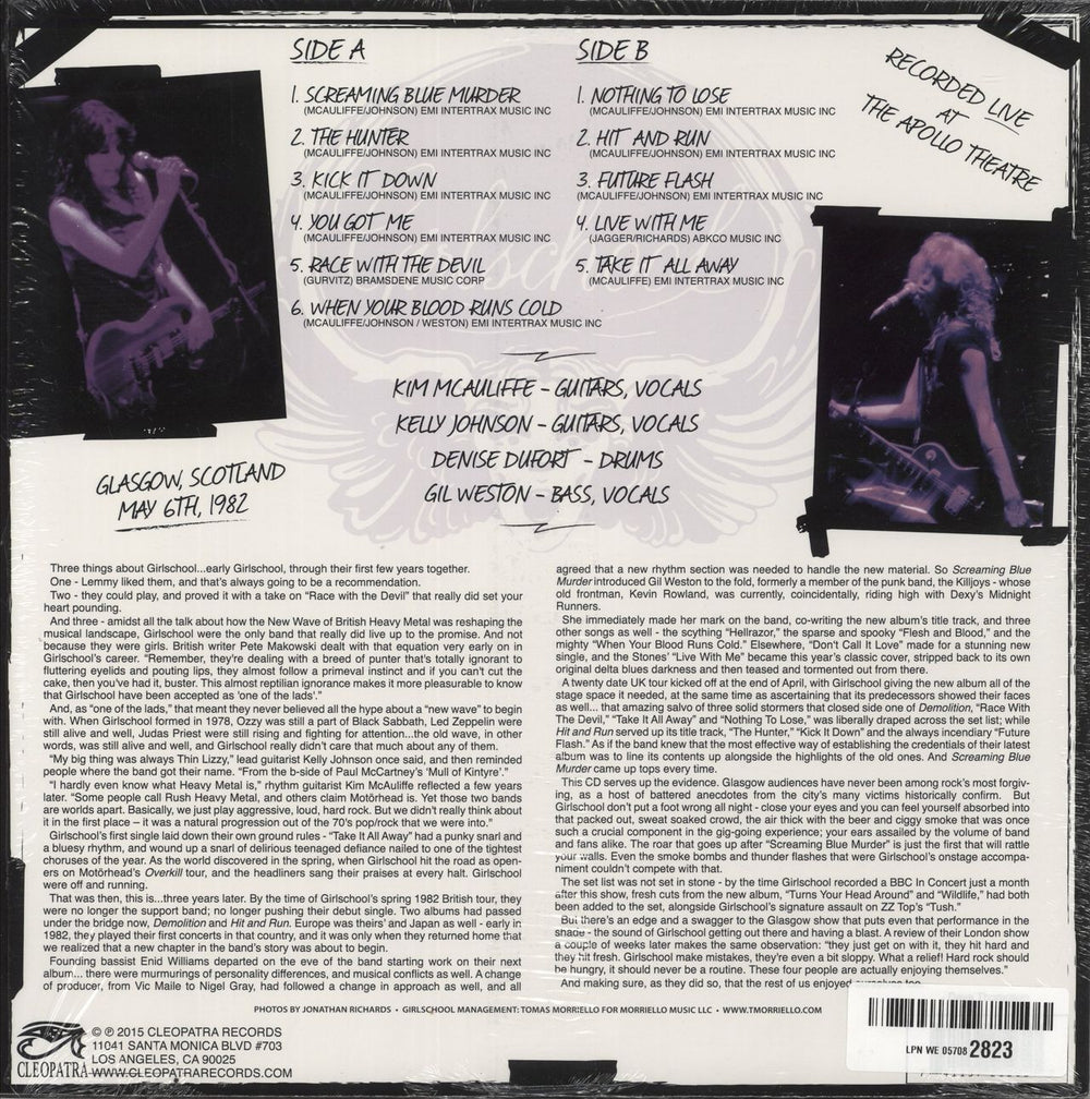 Girlschool Glasgow 1982 US vinyl LP album (LP record) 741157212617