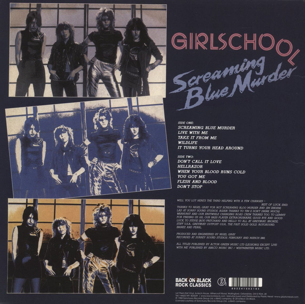 Girlschool Screaming Blue Murder - Blue Vinyl UK vinyl LP album (LP record) 803341502185