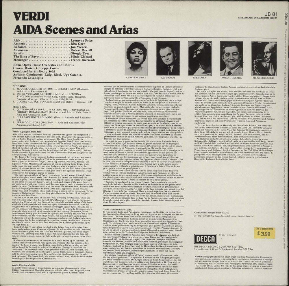 Giuseppe Verdi Verdi: Aida - Scenes and Arias Dutch vinyl LP album (LP record)