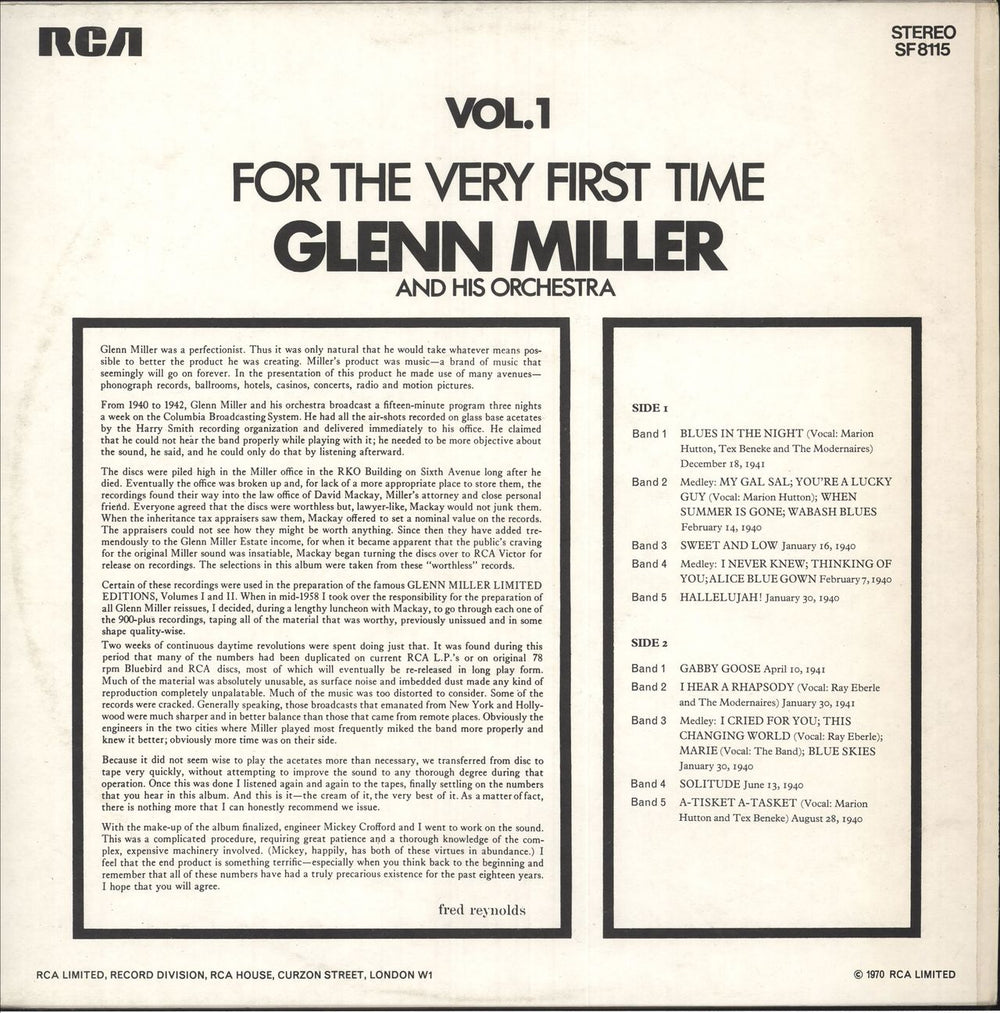 Glenn Miller For The Very First Time Volume 1 UK vinyl LP album (LP record)