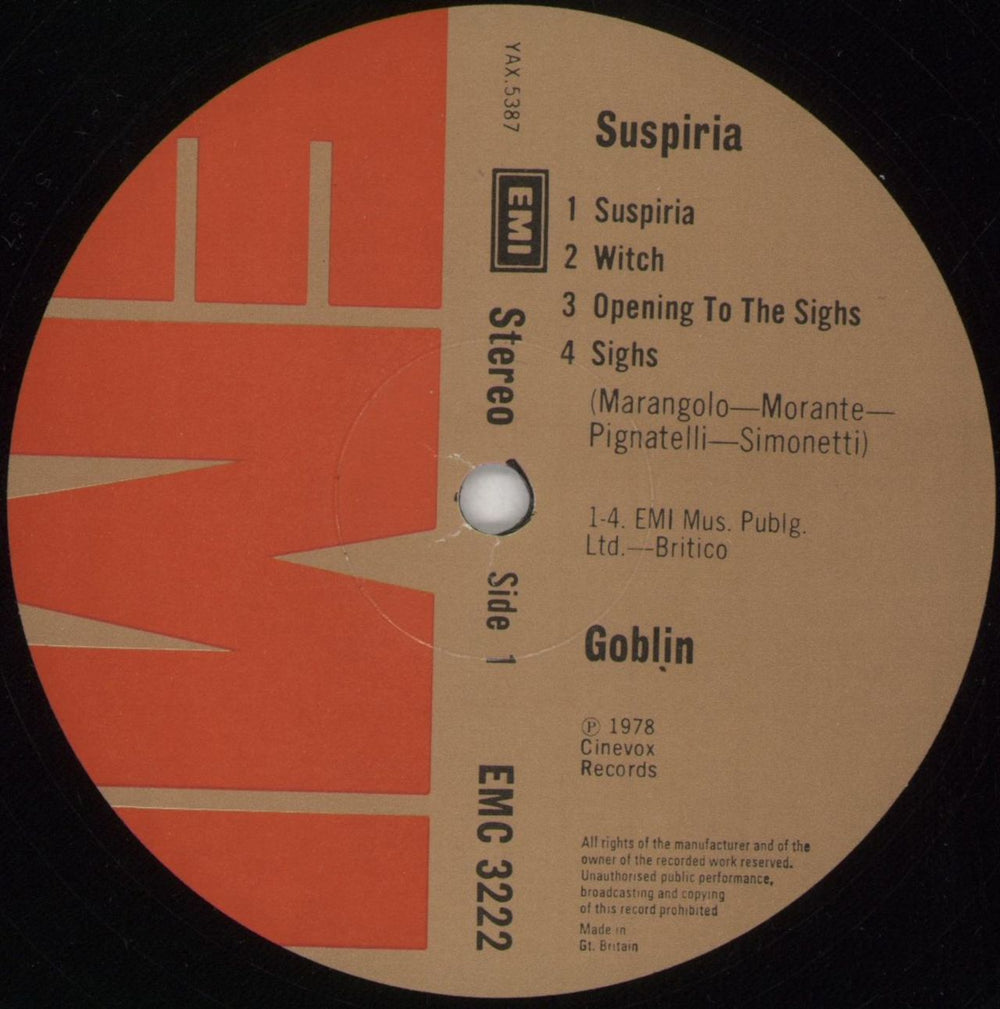 Goblin Suspiria UK vinyl LP album (LP record) GB9LPSU328588