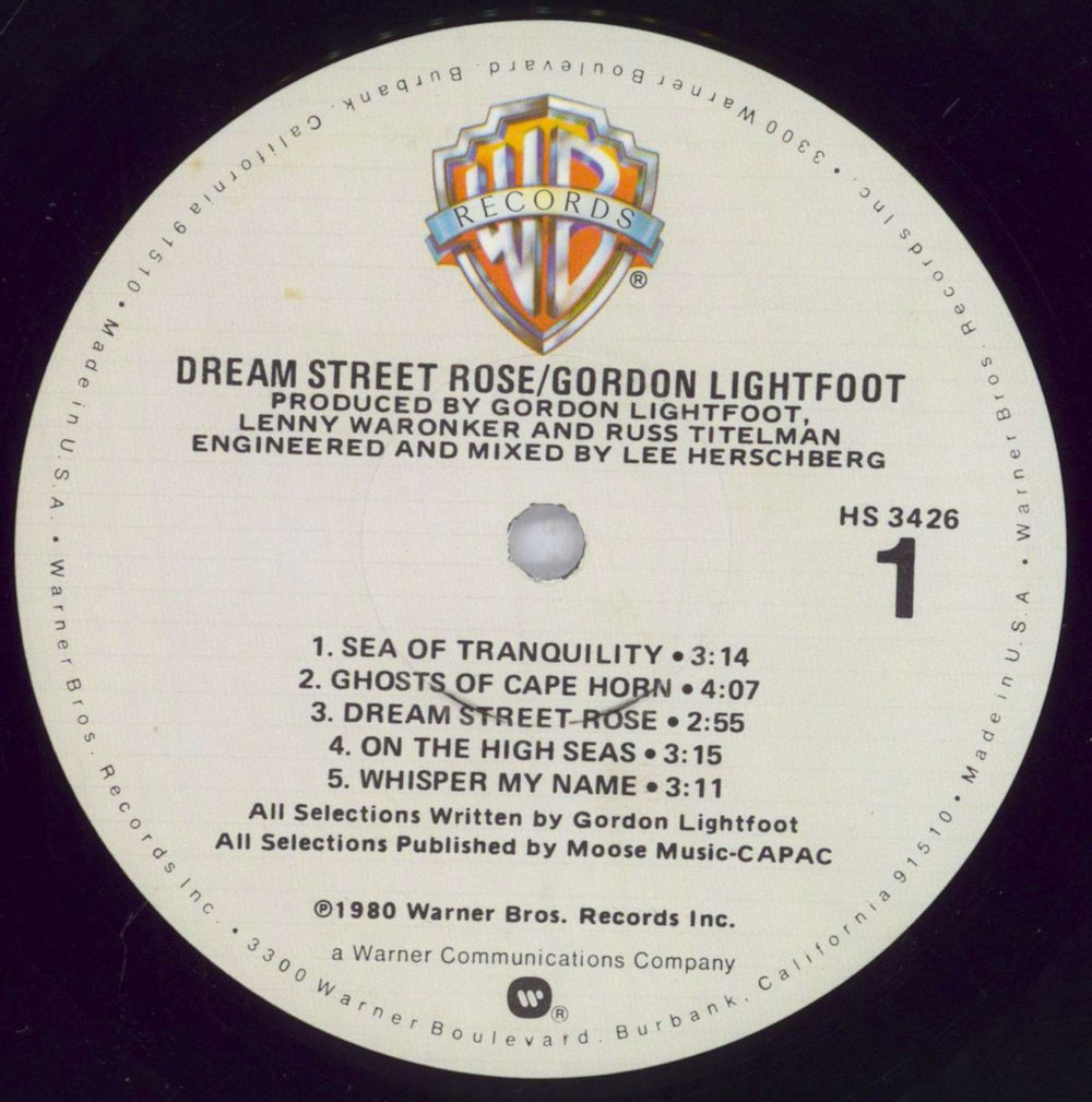 Gordon Lightfoot Dream Street Rose US vinyl LP album (LP record) GDNLPDR830836