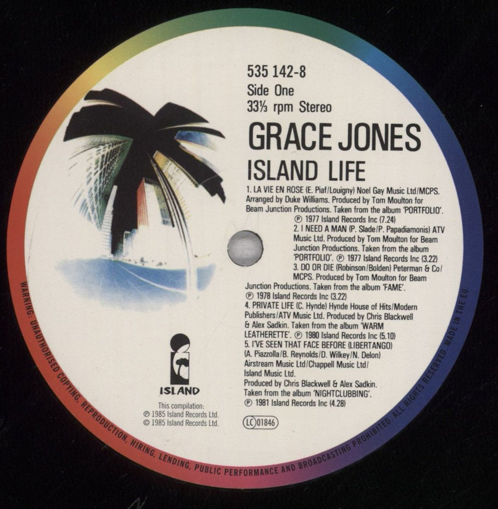 Grace Jones Island Life - 180gm UK vinyl LP album (LP record) GJOLPIS845674