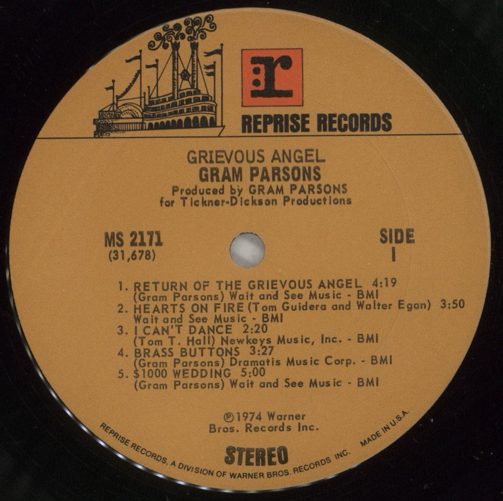 Gram Parsons Grievous Angel - EX US vinyl LP album (LP record) GRMLPGR301175