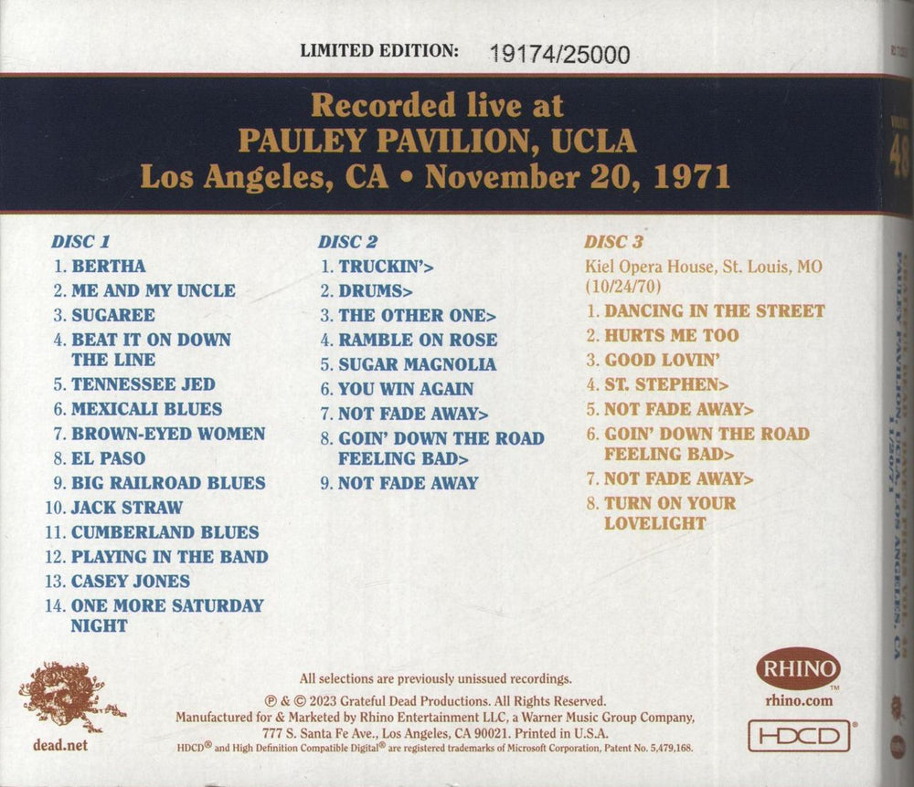 Grateful Dead Dave's Picks, Volume 48 (Pauley Pavilion, UCLA, Los Angeles, CA • 11/20/71) US 3-CD album set (Triple CD)