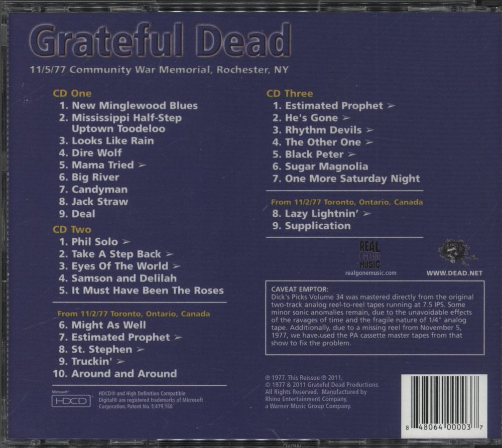 Grateful Dead Dick's Picks Volume Thirty Four US 3-CD album set (Triple CD) GRD3CDI859268